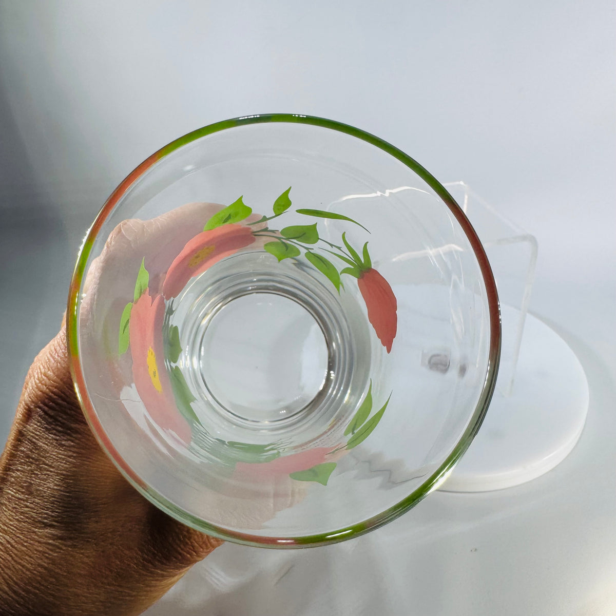 Franciscan Desert Rose Glass Tumbler 14 oz | Libbey Floral Drinking Glass 6.25” Tall | Vintage Cottagecore Kitchen Glassware
