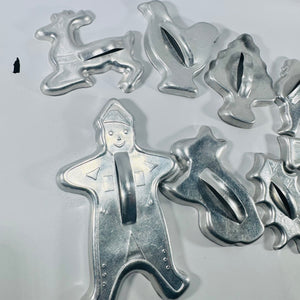 Mid Century Metal Cookie Cutter Lot of 9 Strap Handle Holiday and Animal Shapes