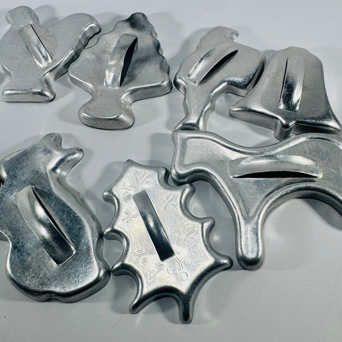 Mid Century Metal Cookie Cutter Lot of 9 Strap Handle Holiday and Animal Shapes
