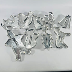 Mid Century Metal Cookie Cutter Lot of 9 Strap Handle Holiday and Animal Shapes