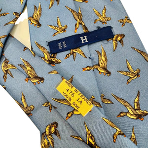 Hermès 476 IA Duck Motif Silk Necktie Made in France Blue