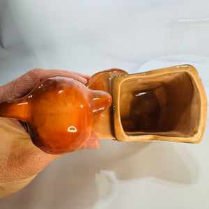 Vintage Monkey Wheelbarrow Planter | Brown & Green Ceramic Animal Vase