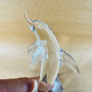 Clear Glass Leaping Dolphin Figurine 1970s Murano Style Art Glass Sculpture
