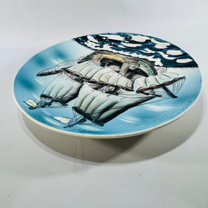 Made in Japan 3D Sailing Ship Wall Plate 1950s to 1960s Raised Porcelain
