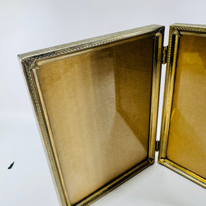 Gold Tone Metal Double Picture Frame 5x7 Mid Century Hinged Tabletop Frame