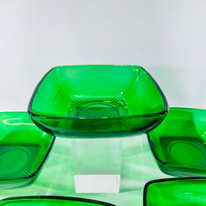 Forest Green Square Glass Dessert Bowl Set of 5 1950s Charm Style