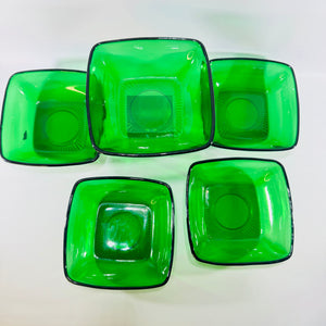 Forest Green Square Glass Dessert Bowl Set of 5 1950s Charm Style