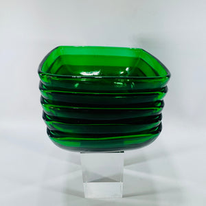 Forest Green Square Glass Dessert Bowl Set of 5 1950s Charm Style