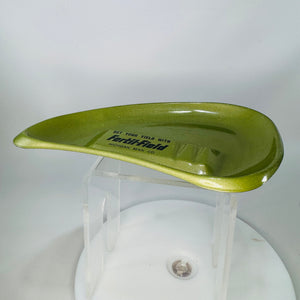 Vintage Fertil-Field Michigan Bean Co Advertising Ashtray | Green Boomerang Glass Tray | “Get Your Yield With” Farm Promo | 6x4