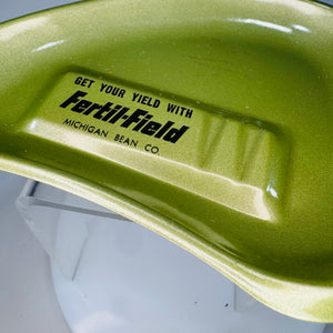 Vintage Fertil-Field Michigan Bean Co Advertising Ashtray | Green Boomerang Glass Tray | “Get Your Yield With” Farm Promo | 6x4