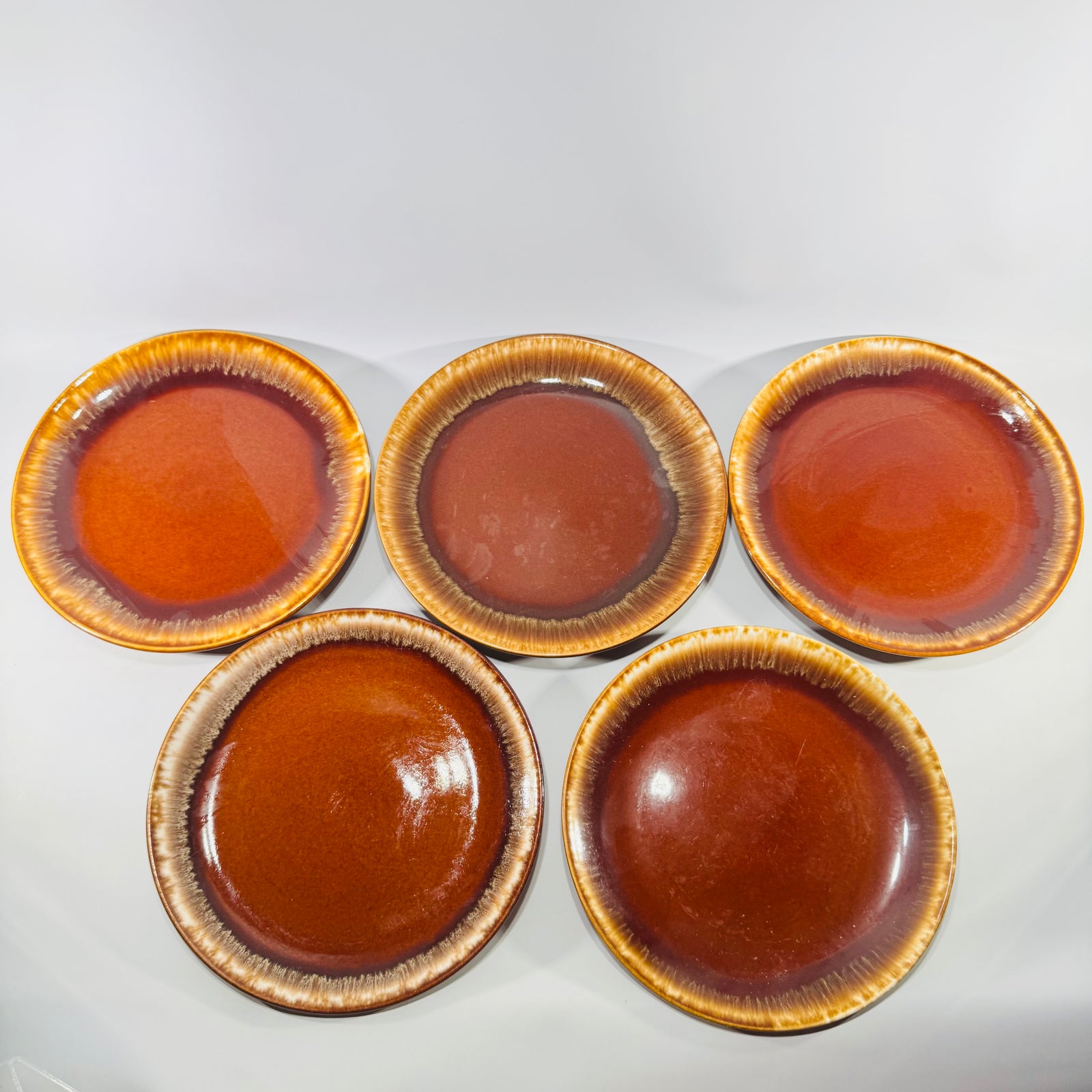 Brown Drip Glaze Pottery Side Plates Mid Century Set of 5 Lot