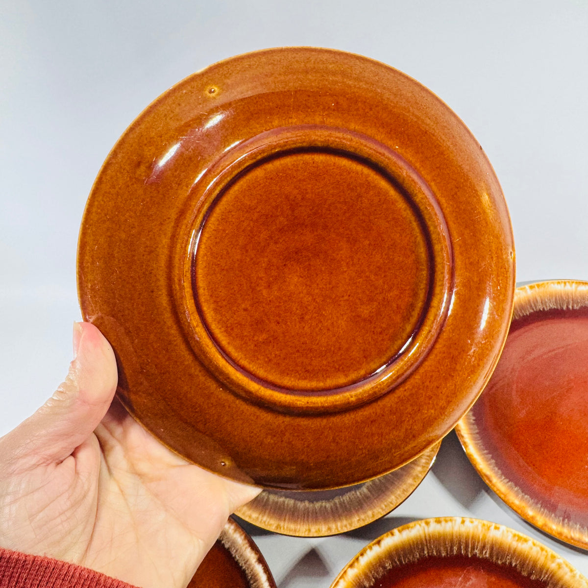 Brown Drip Glaze Pottery Side Plates Mid Century Set of 5 Lot