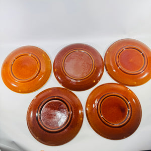 Brown Drip Glaze Pottery Side Plates Mid Century Set of 5 Lot
