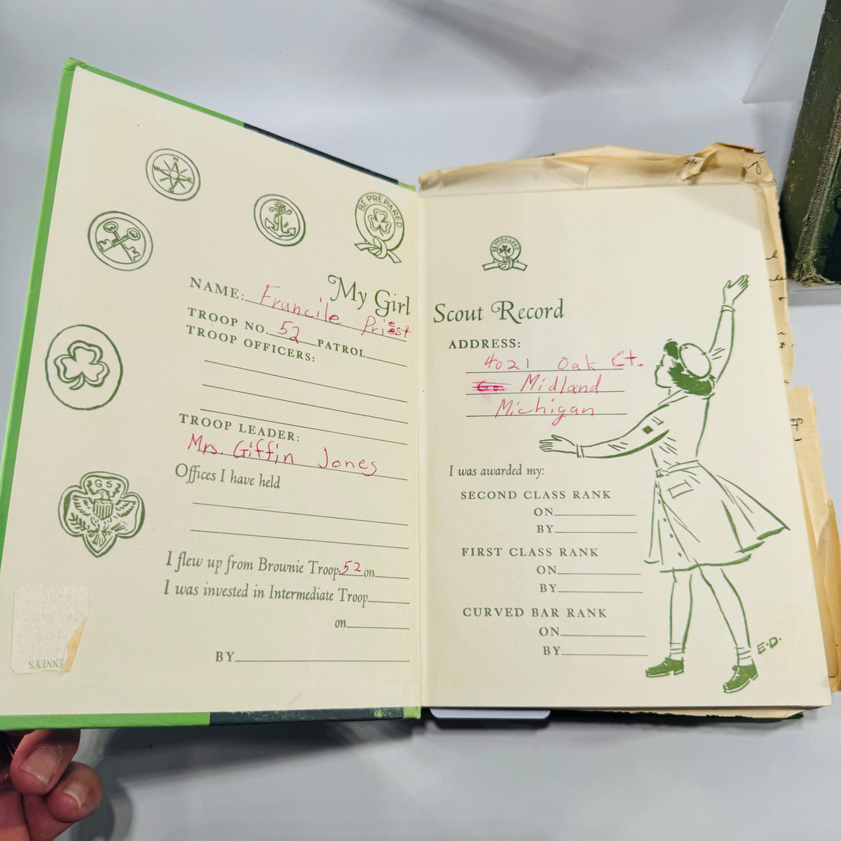 Girl Scout Handbook Bundle 1930 Revised Edition and 1955 Eighth Impression Midland Michigan