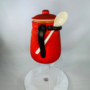 Vintage Enesco Japan Instant Coffee Canister w/ Spoon | Red Coffee Pot Jar (6x4.5)