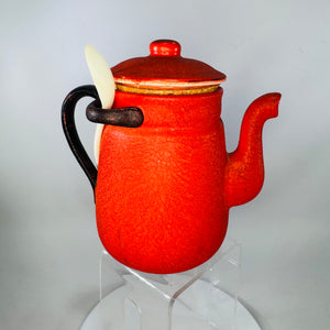 Vintage Enesco Japan Instant Coffee Canister w/ Spoon | Red Coffee Pot Jar (6x4.5)