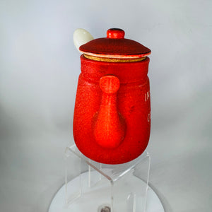 Vintage Enesco Japan Instant Coffee Canister w/ Spoon | Red Coffee Pot Jar (6x4.5)