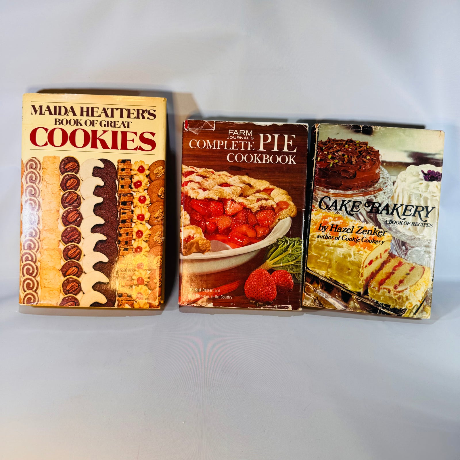 Vintage Dessert Cookbook Set | Cookies, Cakes & Pies | Heatter, Zenker, Farm Journal | Hardcover with Dust Jackets
