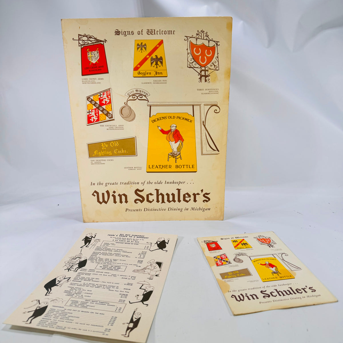 Vintage Win Schuler's Restaurant Main Menu Dessert & A La Carte 1962 Michigan