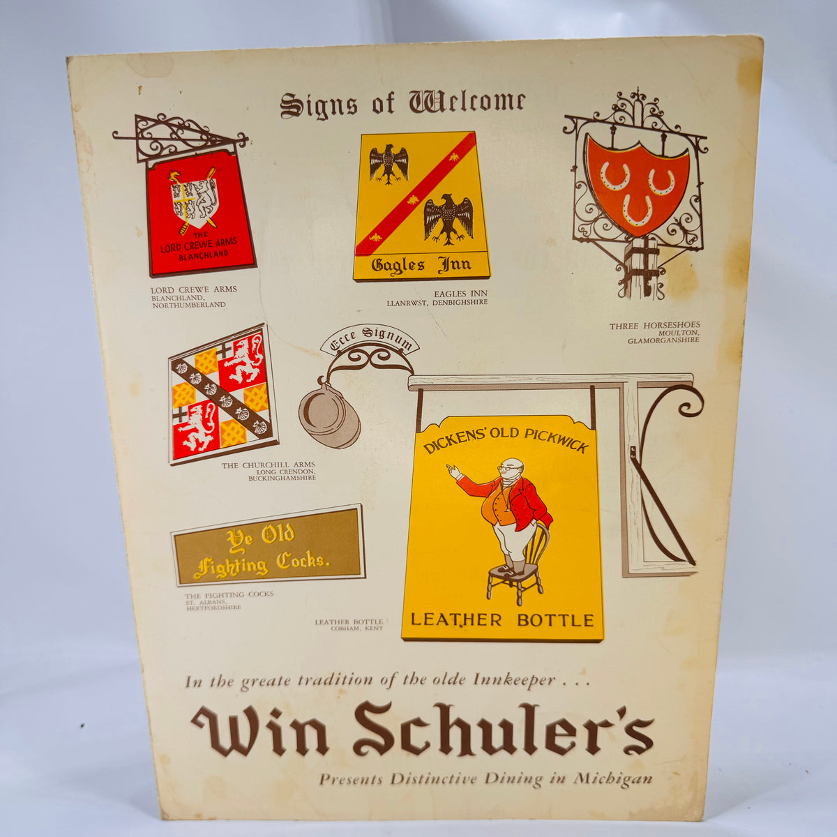 Vintage Win Schuler's Restaurant Main Menu Dessert & A La Carte 1962 Michigan
