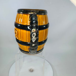 Vintage Barrel “BEER” Mug Tankard | Amber Brown Ceramic Barware (4.5x3)