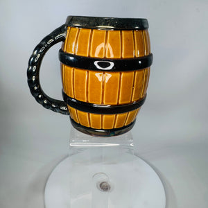 Vintage Barrel “BEER” Mug Tankard | Amber Brown Ceramic Barware (4.5x3)