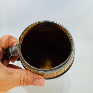 Vintage Barrel “BEER” Mug Tankard | Amber Brown Ceramic Barware (4.5x3)