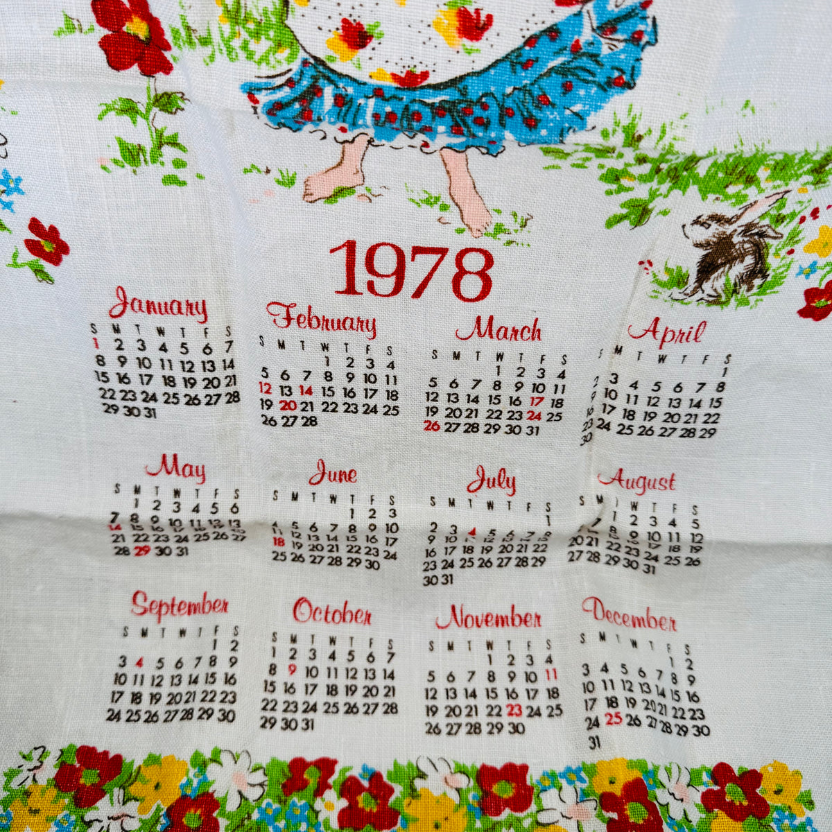 Vintage 1978 Calendar Tea Towel Wall Hanging | Love Is To Help Things Grow