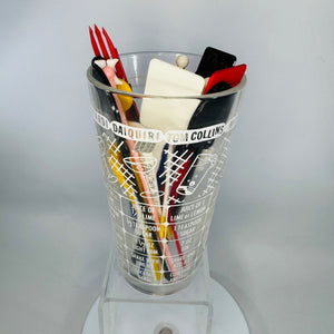 Vintage Cocktail Recipe Mixing Glass + 26 Swizzle Sticks | Mid-Century Barware