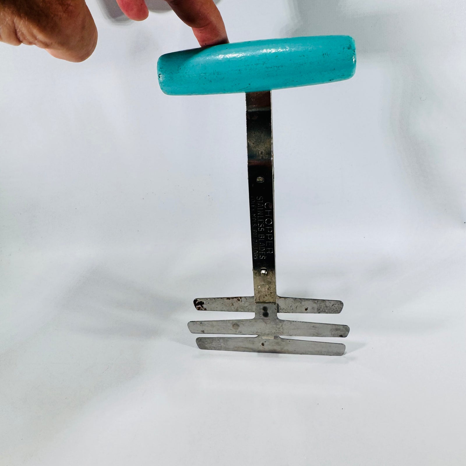 Foley Spring Food Chopper Turquoise Handle 3 Blade Vintage