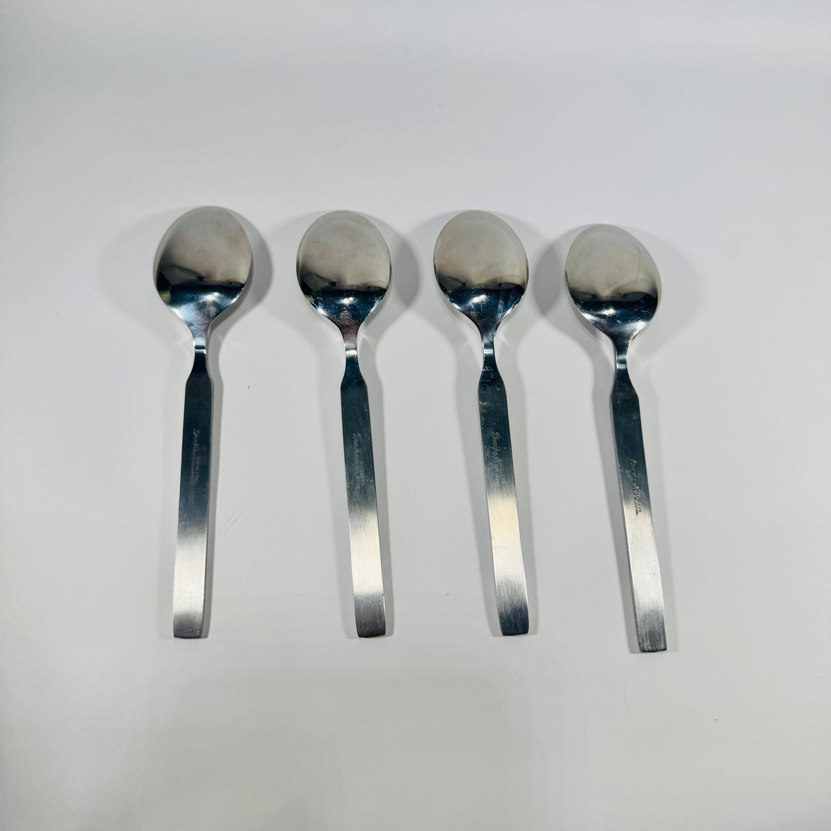 Danika Stainless Steel Oval Soup Spoons Bundle of 4, MSI Japan Flatware, Celtic Knot Handle, Vintage Discontinued Silverware