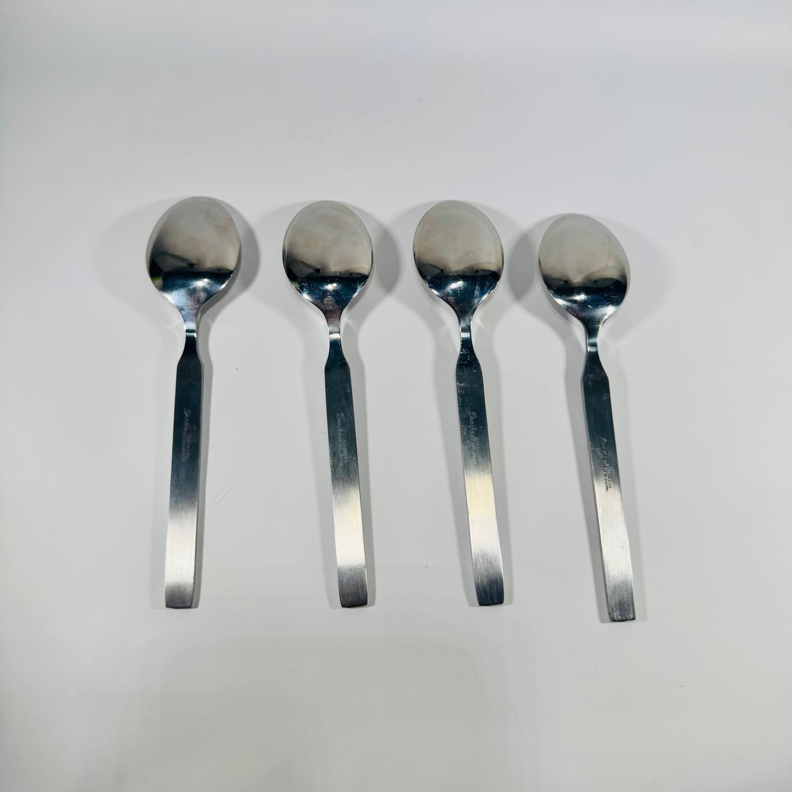 Danika Stainless Steel Oval Soup Spoons Bundle of 4, MSI Japan Flatware, Celtic Knot Handle, Vintage Discontinued Silverware