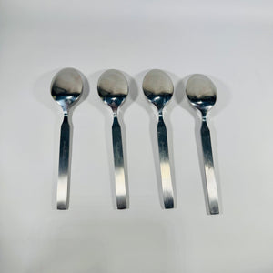 Danika Stainless Steel Oval Soup Spoons Bundle of 4, MSI Japan Flatware, Celtic Knot Handle, Vintage Discontinued Silverware