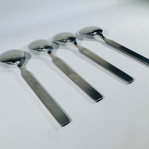 Danika Stainless Steel Oval Soup Spoons Bundle of 4, MSI Japan Flatware, Celtic Knot Handle, Vintage Discontinued Silverware