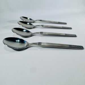 Danika Stainless Steel Oval Soup Spoons Bundle of 4, MSI Japan Flatware, Celtic Knot Handle, Vintage Discontinued Silverware