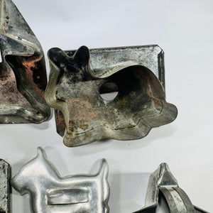 Antique Tin Cookie Cutters Rabbit Dog Chick Star Reindeer