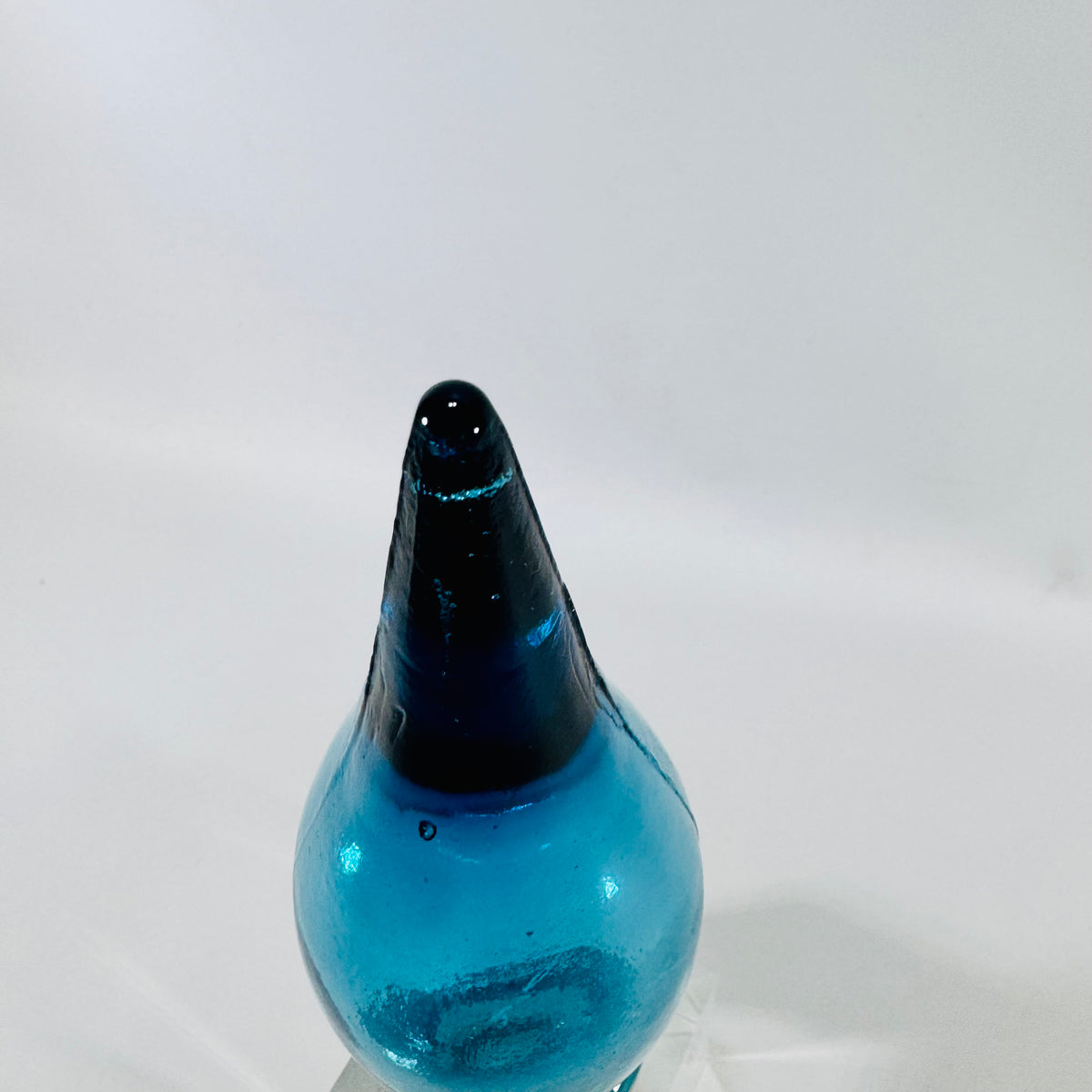 Turquoise Art Glass Flame Decanter Stopper 1960s 6.5 Inch