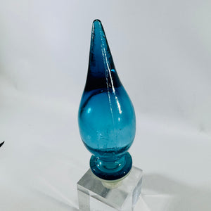 Turquoise Art Glass Flame Decanter Stopper 1960s 6.5 Inch