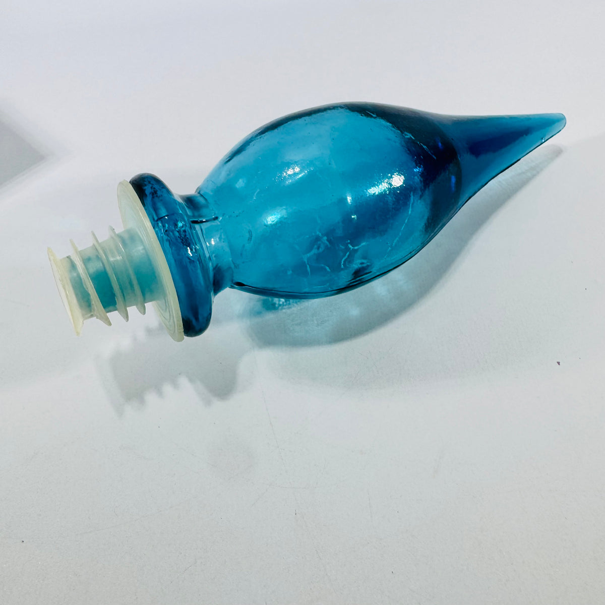 Turquoise Art Glass Flame Decanter Stopper 1960s 6.5 Inch