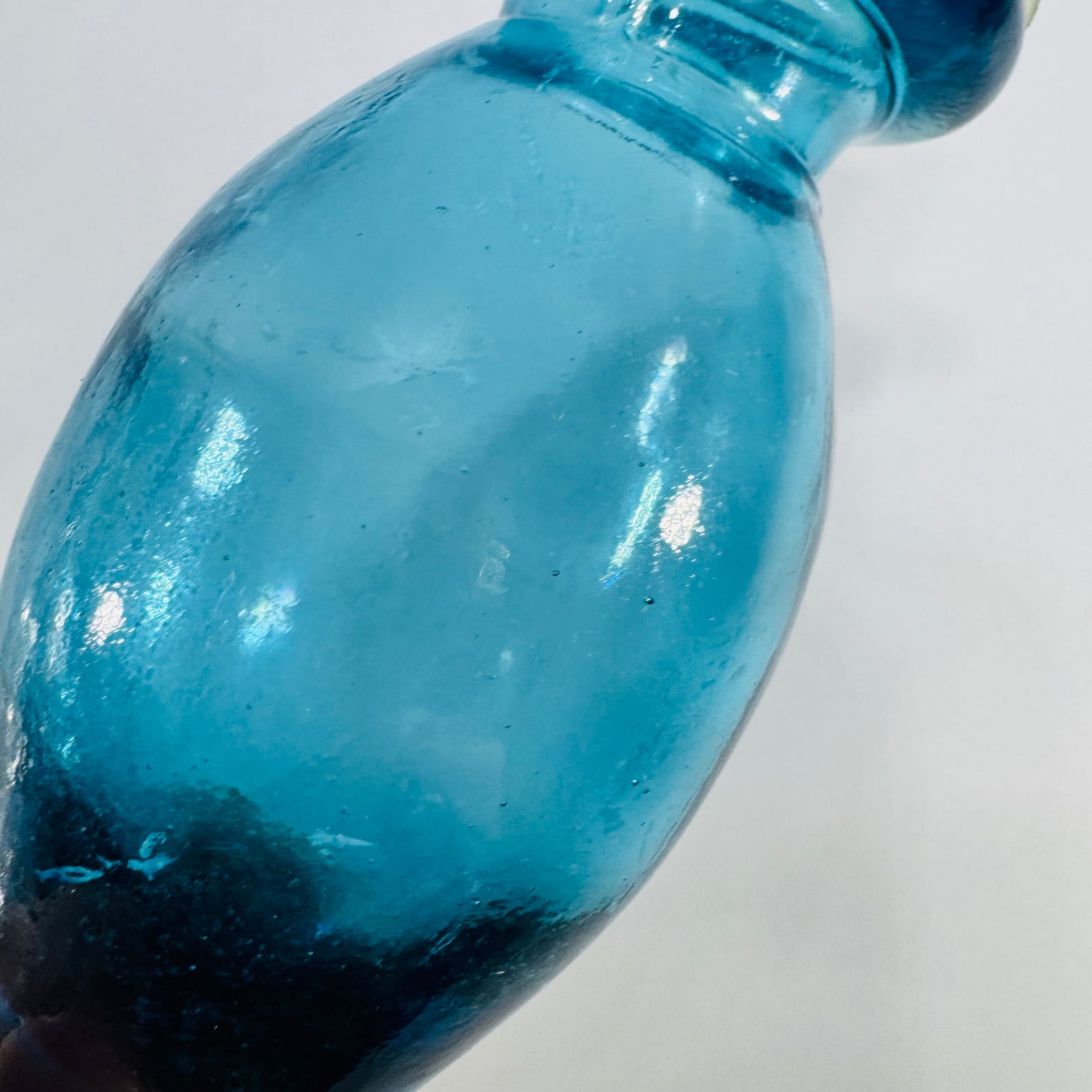 Turquoise Art Glass Flame Decanter Stopper 1960s 6.5 Inch