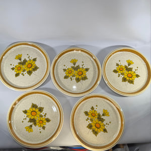 Mikasa Stone Manor Melissa F5811 Salad Plates Set of 5, Vintage Japan Stoneware Dessert Plates, Yellow Floral Discontinued