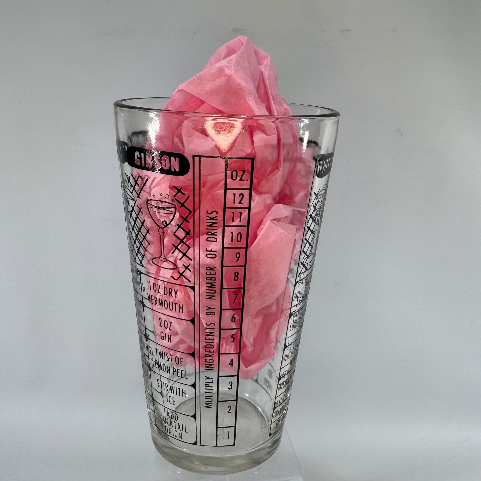 Vintage Federal Glass Cocktail Mixer, MCM Recipe Shaker Glass, Tom Collins Martini Gibson Barware, 6 Inch Measuring Glass