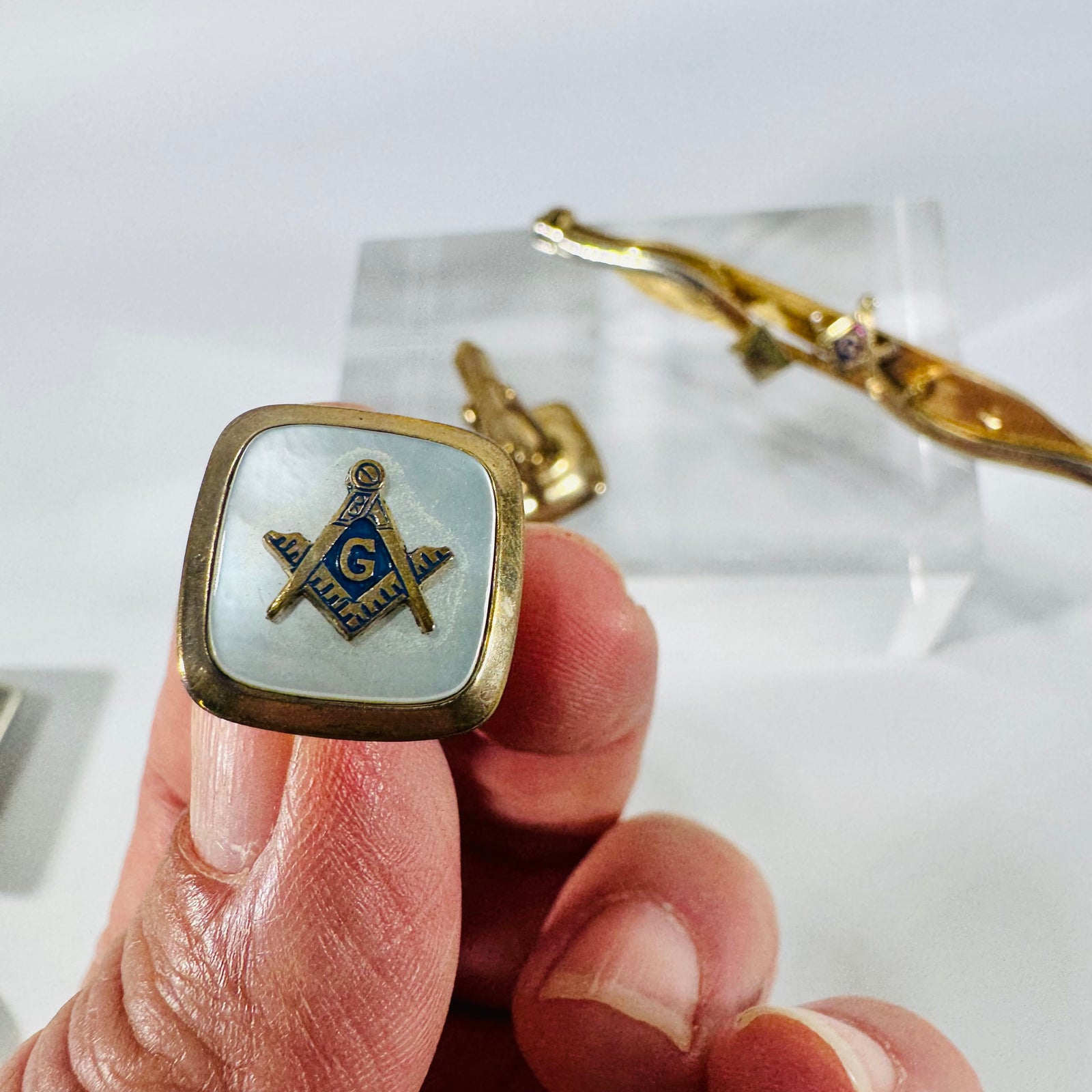Anson Masonic Cufflinks and Sword Tie Bar Set 1950s