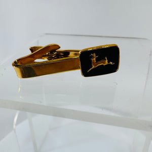 Vintage John Deere Tie Clip, Gold Tone Black Enamel Deere Logo, Mid Century Advertising Tie Bar, Leavens Attleboro Mass