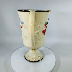 Lenox Very Merry Snowman Mug 16 oz, Gold Trim Porcelain Pedestal Cup, Discontinued Holiday Mug, 6” Tall Christmas Cocoa Mug