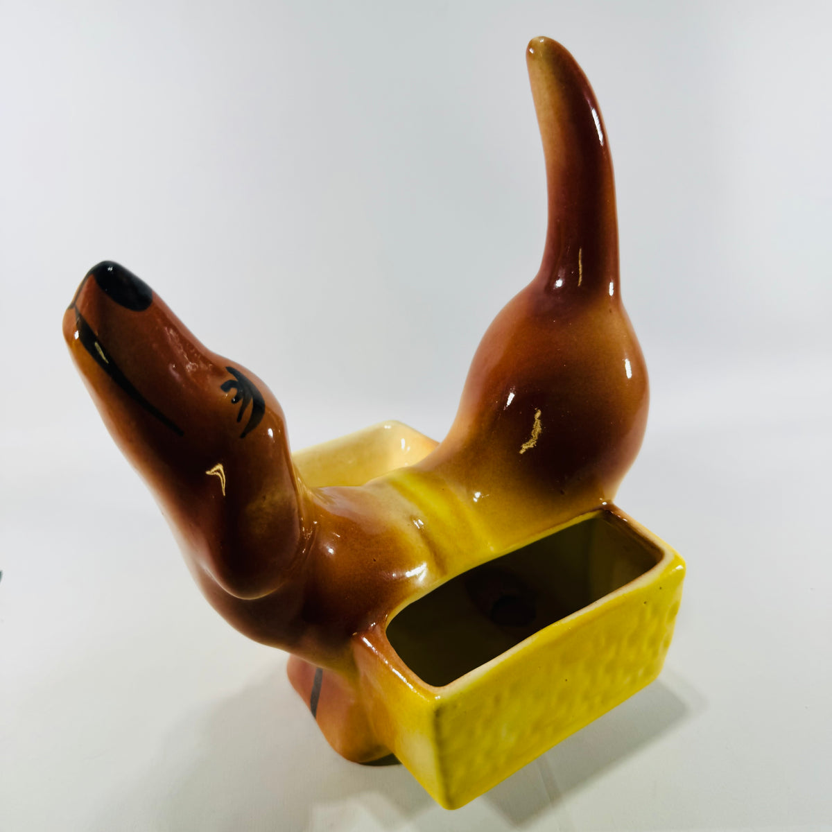 1950s Ceramic Dachshund Dresser Caddy Mens Valet Trinket Dish
