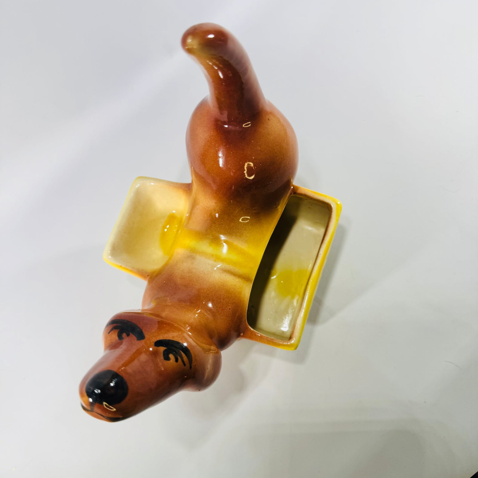 1950s Ceramic Dachshund Dresser Caddy Mens Valet Trinket Dish
