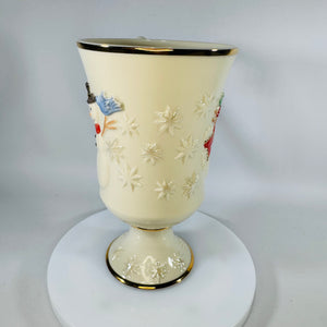 Lenox Very Merry Snowman Mug 16 oz, Gold Trim Porcelain Pedestal Cup, Discontinued Holiday Mug, 6” Tall Christmas Cocoa Mug