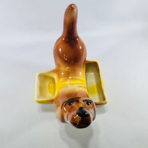 1950s Ceramic Dachshund Dresser Caddy Mens Valet Trinket Dish