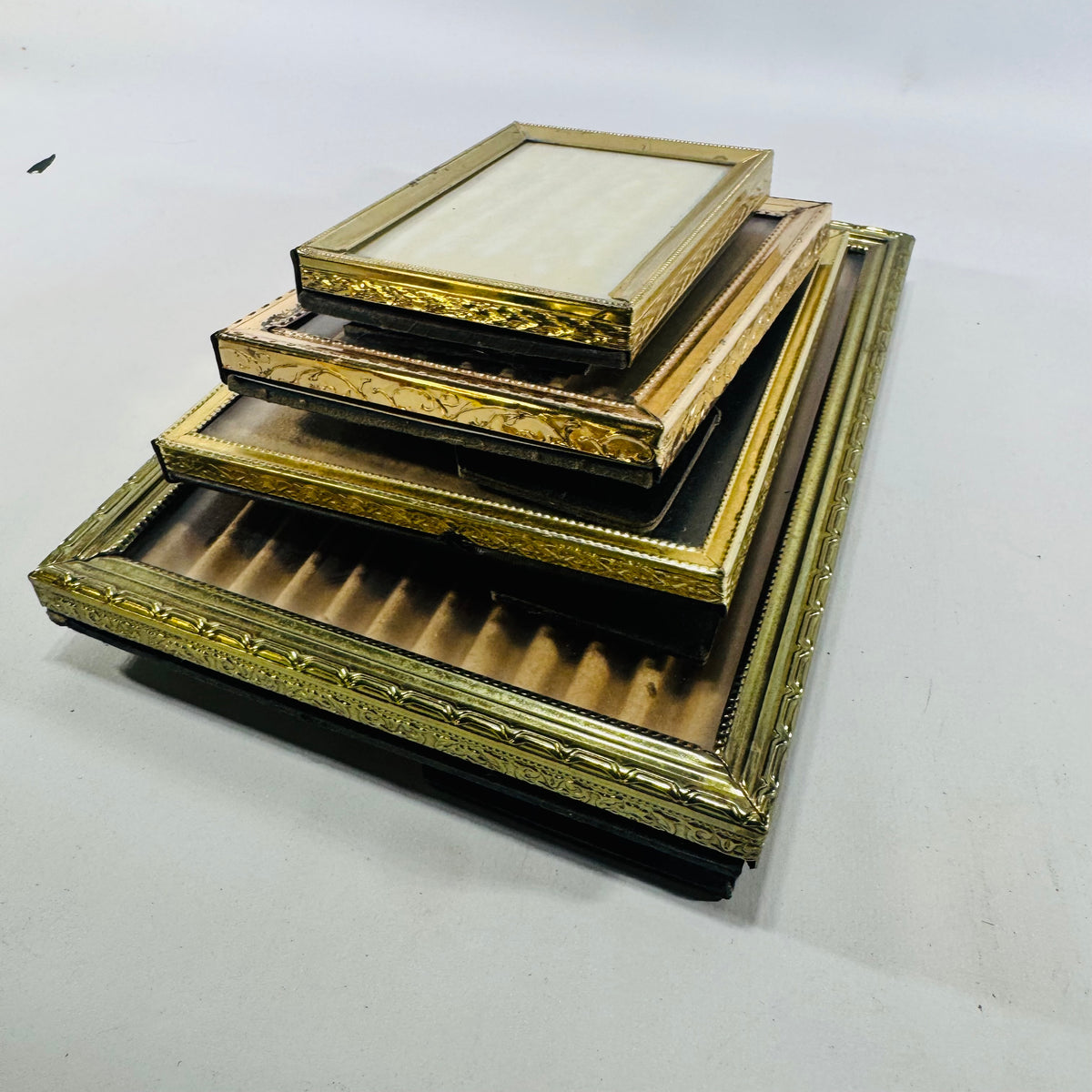 Brass Plated Picture Frame Lot of 4 1950s to 1970s Easel Backs